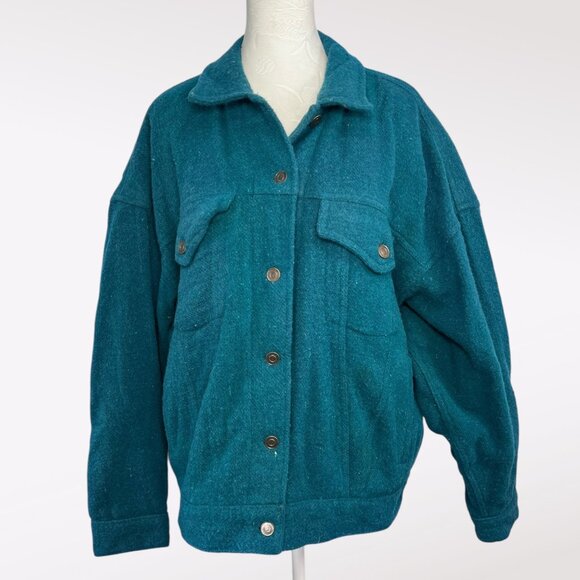 Vintage Outbrook Teal Wool Blend Shirt Jacket Button Front Pockets Size XL - Picture 1 of 10